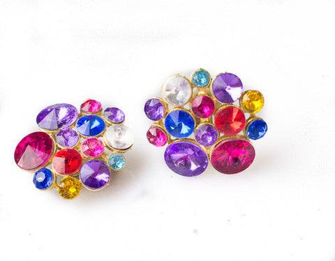 Vintage 1980s  Rainbow Confetti Clip On Earrings