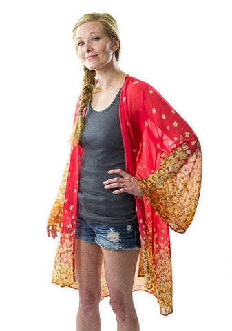 Coral Blossom Wear-with-Everything New Kimono